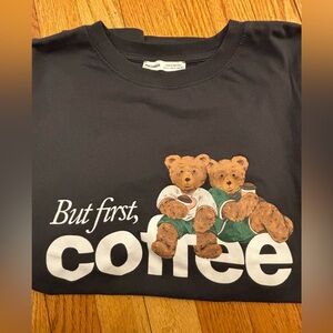 Pull&Bear Black Tee with Bear Coffee Print